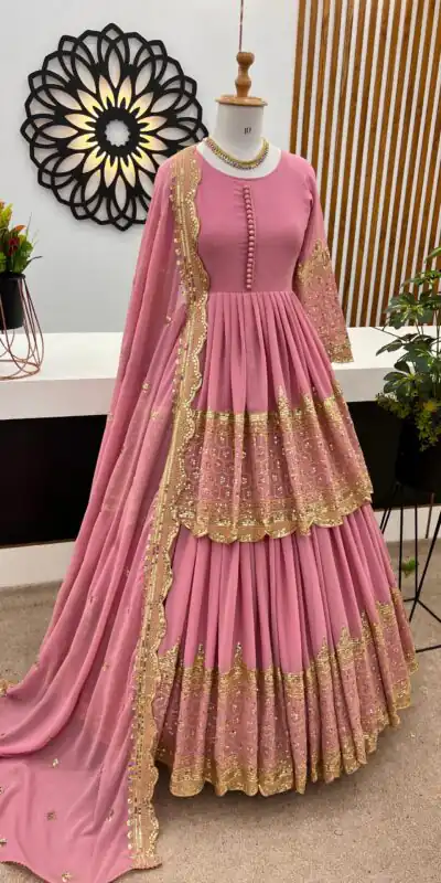ZF 362 Pink Color Faux Georgette With Heavy Embroidery Sequence Work Lehenga Choli Wedding, Party, Events Etc. Expected Delivery 4-6 Working Days 2099/- | Lehenga, Bollywood Lehenga, Creative Lehenga, Designer Lehenga, Embroidered Lehenga, Party Wear Lehenga