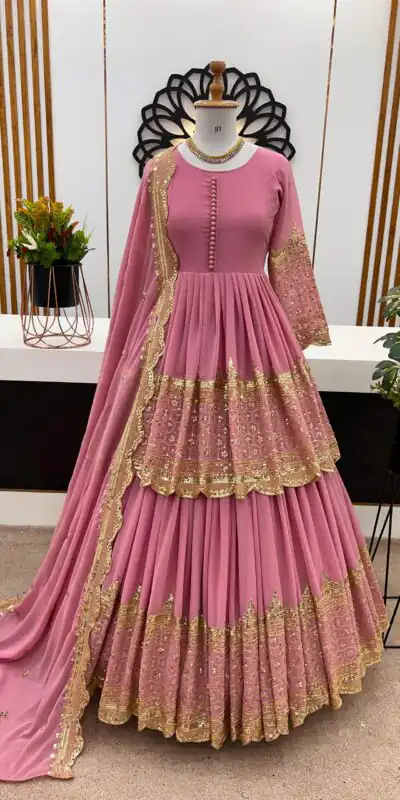 ZF 362 Pink Color Faux Georgette With Heavy Embroidery Sequence Work Lehenga Choli Wedding, Party, Events Etc. Expected Delivery 4-6 Working Days 2099/- | Lehenga, Bollywood Lehenga, Creative Lehenga, Designer Lehenga, Embroidered Lehenga, Party Wear Lehenga