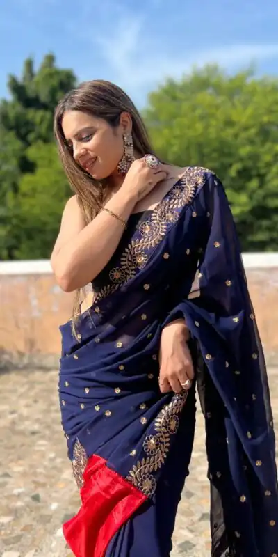 JR 612 Navy Blue Color Georgette With Embroidery Work Saree Casual, Party Wear, Wedding, Events Etc. Expected Delivery 4-6 Working Days 1649/- | Sarees, Bollywood Sarees, Creative Sarees, Designer Sarees, Embroidered Sarees, Ethnic Saree, Modern Digital sarees, Party Wear Sarees