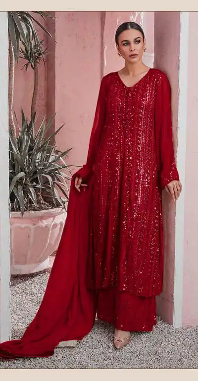 DS 001255 Red Color Georgette Embroidered Straight Pakistani Salwar Suit Casual, Wedding, Festive, Events Etc. Expected Delivery 4-6 Working Days @1949/- | Salwar suit, Designer Suits, Casual Suits, Creative suits, Palazzo Suits, Party Wear Suits, Patiala Suits, Straight Suits