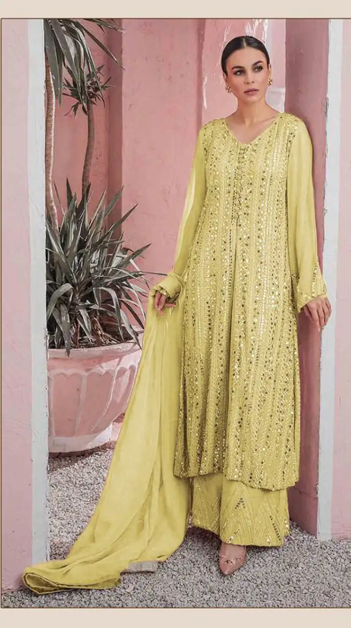 DS 001255 Yellow Color Georgette Embroidered Straight Pakistani Salwar Suit Casual, Wedding, Festive, Events Etc. Expected Delivery 4-6 Working Days @1949/- | Salwar suit, Designer Suits, Casual Suits, Creative suits, Palazzo Suits, Party Wear Suits, Patiala Suits, Straight Suits