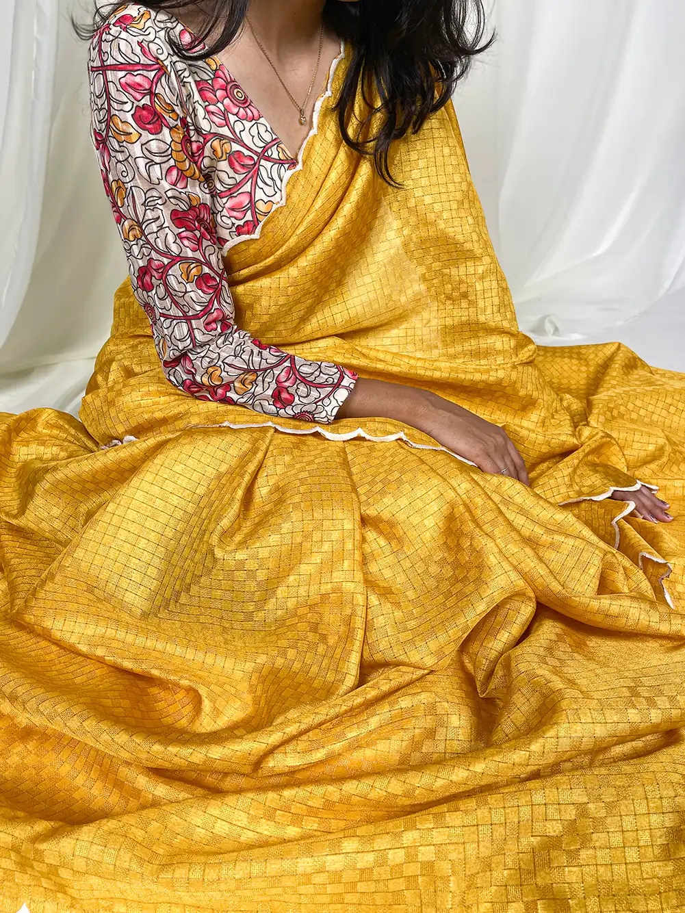 YNF 7706 Yellow :Saree Fabric Gadhawal Chex :Saree Work :Arca Work Blouse Fabric : Linan patta silk Party wear Designer Saree @1349 | Sarees, Bollywood Sarees, Creative Sarees, Designer Sarees, Modern Digital sarees, Party Wear Sarees