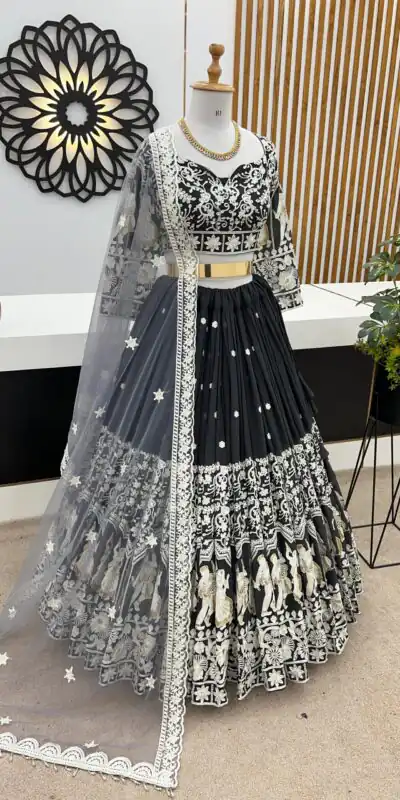 ZF 366 Black Color Faux Georgette Embroidery Work Lehenga Choli Wedding, Party,Events Etc. Expected Delivery 4-6 Working Days 2049/- | Lehenga, Bollywood Lehenga, Creative Lehenga, Designer Lehenga, Embroidered Lehenga, Party Wear Lehenga