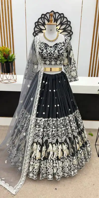 ZF 366 Black Color Faux Georgette Embroidery Work Lehenga Choli Wedding, Party,Events Etc. Expected Delivery 4-6 Working Days 2049/- | Lehenga, Bollywood Lehenga, Creative Lehenga, Designer Lehenga, Embroidered Lehenga, Party Wear Lehenga