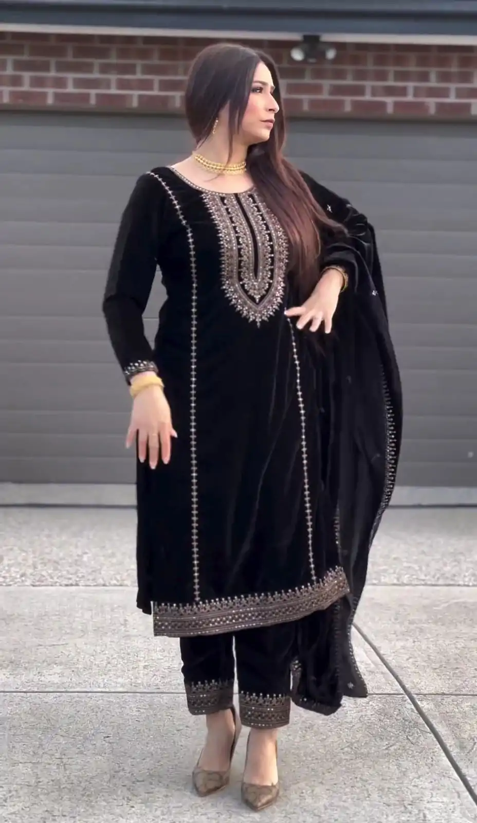 ZSR-3046 Black Color Salwar Suit Viscose Velvet with Embroidery Sequence Work Inner : Micro Cotton Traditional Wear, Wedding, Festive, Events. @2199/- | Salwar suit, Designer Suits, Casual Suits, Creative suits, Party Wear Suits, Straight Suits