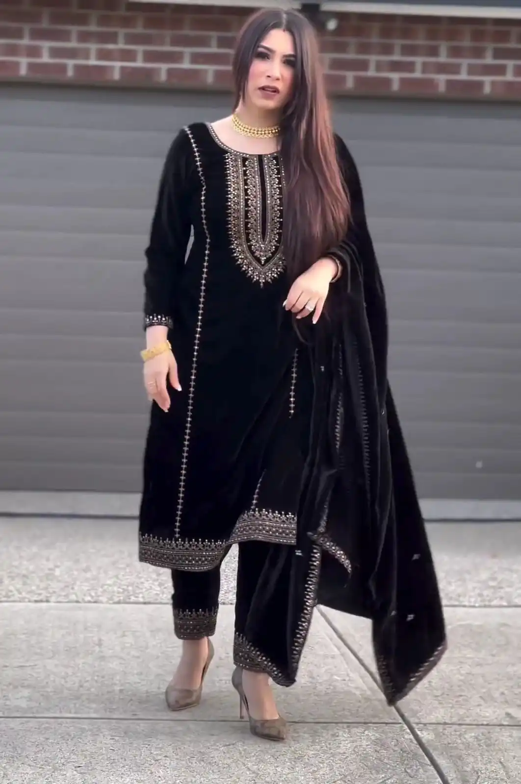 ZSR-3046 Black Color Salwar Suit Viscose Velvet with Embroidery Sequence Work Inner : Micro Cotton Traditional Wear, Wedding, Festive, Events. @2199/- | Salwar suit, Designer Suits, Casual Suits, Creative suits, Party Wear Suits, Straight Suits
