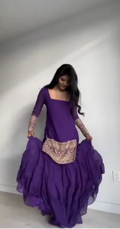 RTC 5662 Voilet Color Faux Georgette thread Sequence Work Sharara Suit Casual, Wedding,, Festive, Events Etc. Expected Delivery 4-6 Working Days @1949/- | Jump Suits, Salwar suit, Designer Suits, Casual Suits, Creative suits, Palazzo Suits, Party Wear Suits, Patiala Suits, Straight Suits