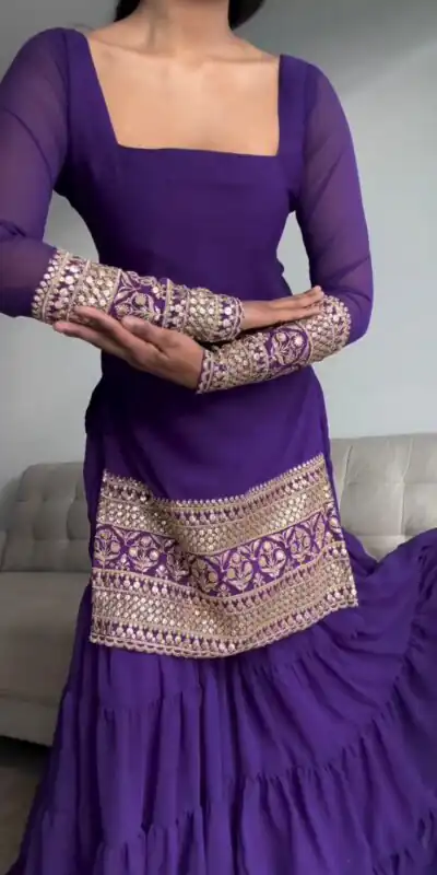 RTC 5662 Voilet Color Faux Georgette thread Sequence Work Sharara Suit Casual, Wedding,, Festive, Events Etc. Expected Delivery 4-6 Working Days @1949/- | Jump Suits, Salwar suit, Designer Suits, Casual Suits, Creative suits, Palazzo Suits, Party Wear Suits, Patiala Suits, Straight Suits