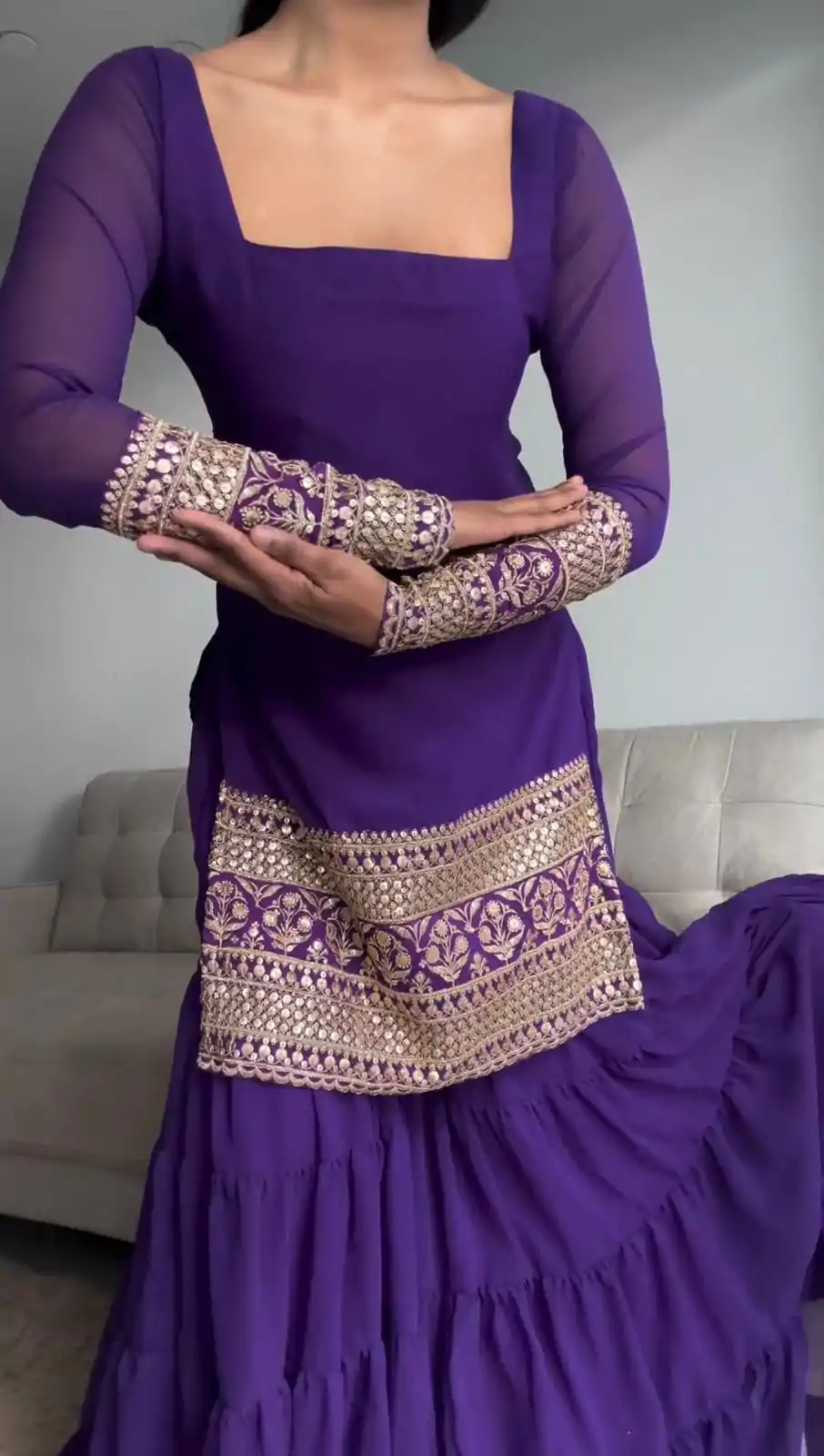 RTC 5662 Voilet Color Faux Georgette thread Sequence Work Sharara Suit Casual, Wedding,, Festive, Events Etc. Expected Delivery 4-6 Working Days @1949/- | Jump Suits, Salwar suit, Designer Suits, Casual Suits, Creative suits, Palazzo Suits, Party Wear Suits, Patiala Suits, Straight Suits