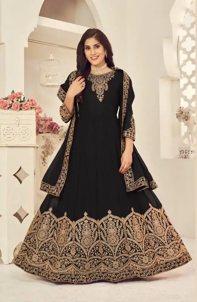 DS 1123 Black color Georgette Cording Stone Work Anarkali Suit Wedding, Party, Festive, Events Etc. Expected Delivery 4-6 Working Days @2199/- | Anarkali Suits, Bollywood Anarkali, Creative-Anarkali, Designer Anarkali, Embroidered Anarkali, Party Wear Anarkali