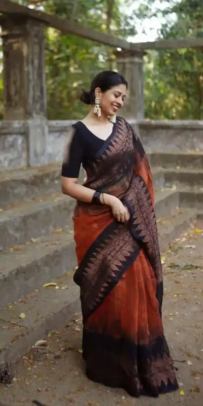 KP 5053 Black & Orange Color Soft Lilan Slab Weaving Work Saree Casual, Party Wear, Wedding, Events Etc. Expected Delivery 4-6 Working Days @1499/- | Sarees, Bollywood Sarees, Creative Sarees, Designer Sarees, Embroidered Sarees, Ethnic Saree, Modern Digital sarees, Party Wear Sarees
