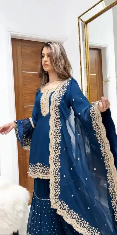 NSR 797 Royal Blue Color Faux Georgette Embroidery Work Sharara Suit Casual, Wedding, Party, Festive, Events Etc.   Expected Delivery 4-6 Working Days 2099/- | Salwar suit, Designer Suits, Casual Suits, Creative suits, Palazzo Suits, Party Wear Suits, Patiala Suits, Straight Suits