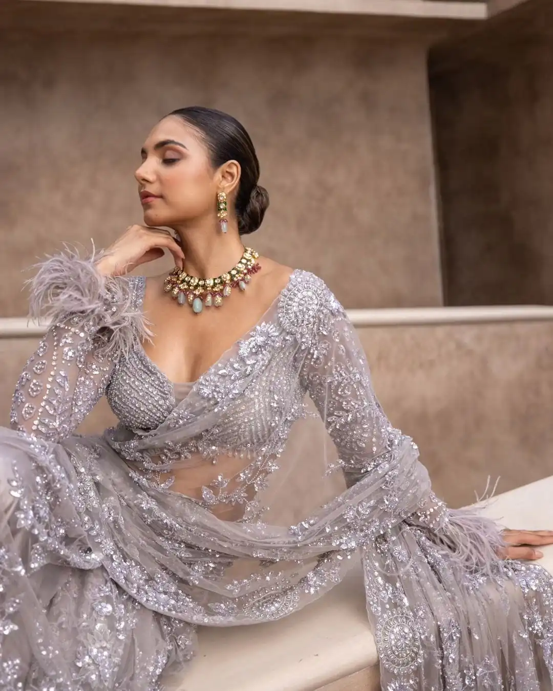 DF 3395 Grey Color Mono Net Sequins Embroidery work Saree Casual, Wedding, Festive, Events Etc. Expected Delivery 4-6 Working Days @1799/- | Sarees, Bollywood Sarees, Creative Sarees, Designer Sarees, Embroidered Sarees, Ethnic Saree, Modern Digital sarees, Party Wear Sarees