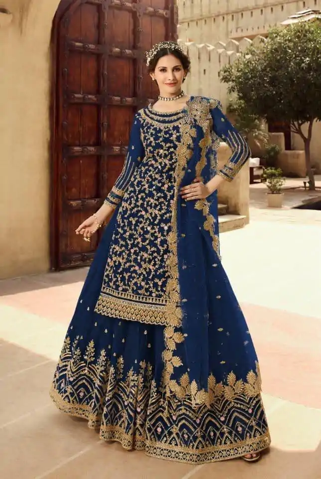 S 15030 Navy Blue color Georgette Soft Net Sequence Embroidery Work Lehenga Choli Wedding, Party, Events Etc. Expected Delivery 4-6 Working Days @2299/- | Lehenga, Bollywood Lehenga, Creative Lehenga, Designer Lehenga, Embroidered Lehenga, Party Wear Lehenga