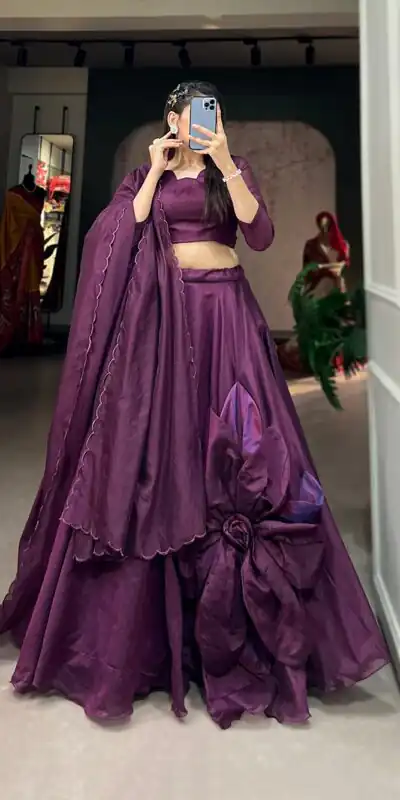 LNB1650 Purple Color Rajwadi Chanderi Silk Lehenga Choli Hand Made Flowers Traditional, Festive, Party, Wedding, Events Wear 4-6 Working Days @1999/- | Lehenga, Bollywood Lehenga, Creative Lehenga, Designer Lehenga, Embroidered Lehenga, Party Wear Lehenga