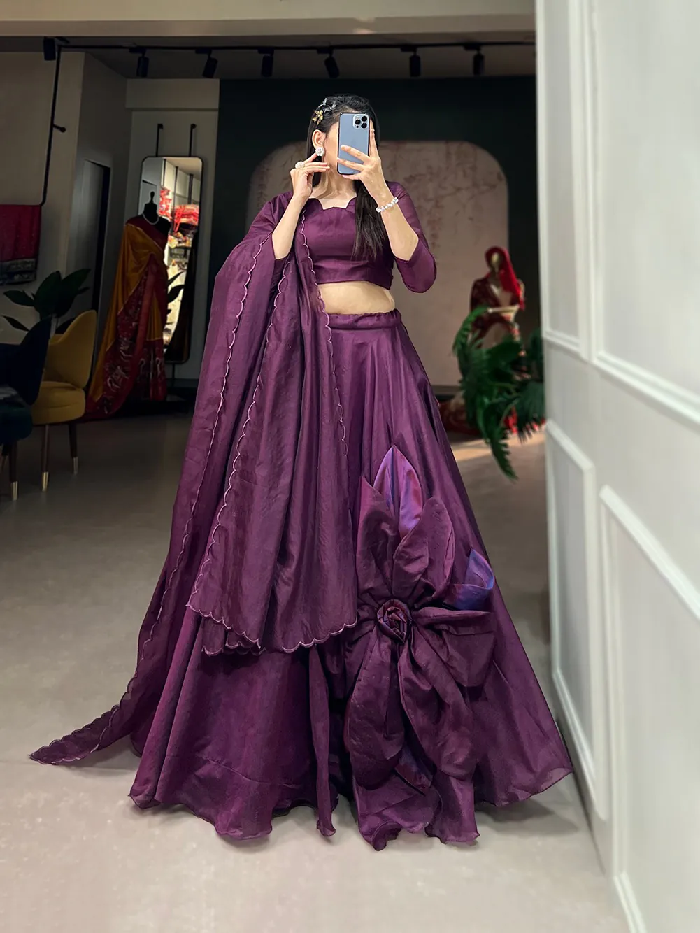 LNB1650 Purple Color Rajwadi Chanderi Silk Lehenga Choli Hand Made Flowers Traditional, Festive, Party, Wedding, Events Wear 4-6 Working Days @1999/- | Lehenga, Bollywood Lehenga, Creative Lehenga, Designer Lehenga, Embroidered Lehenga, Party Wear Lehenga