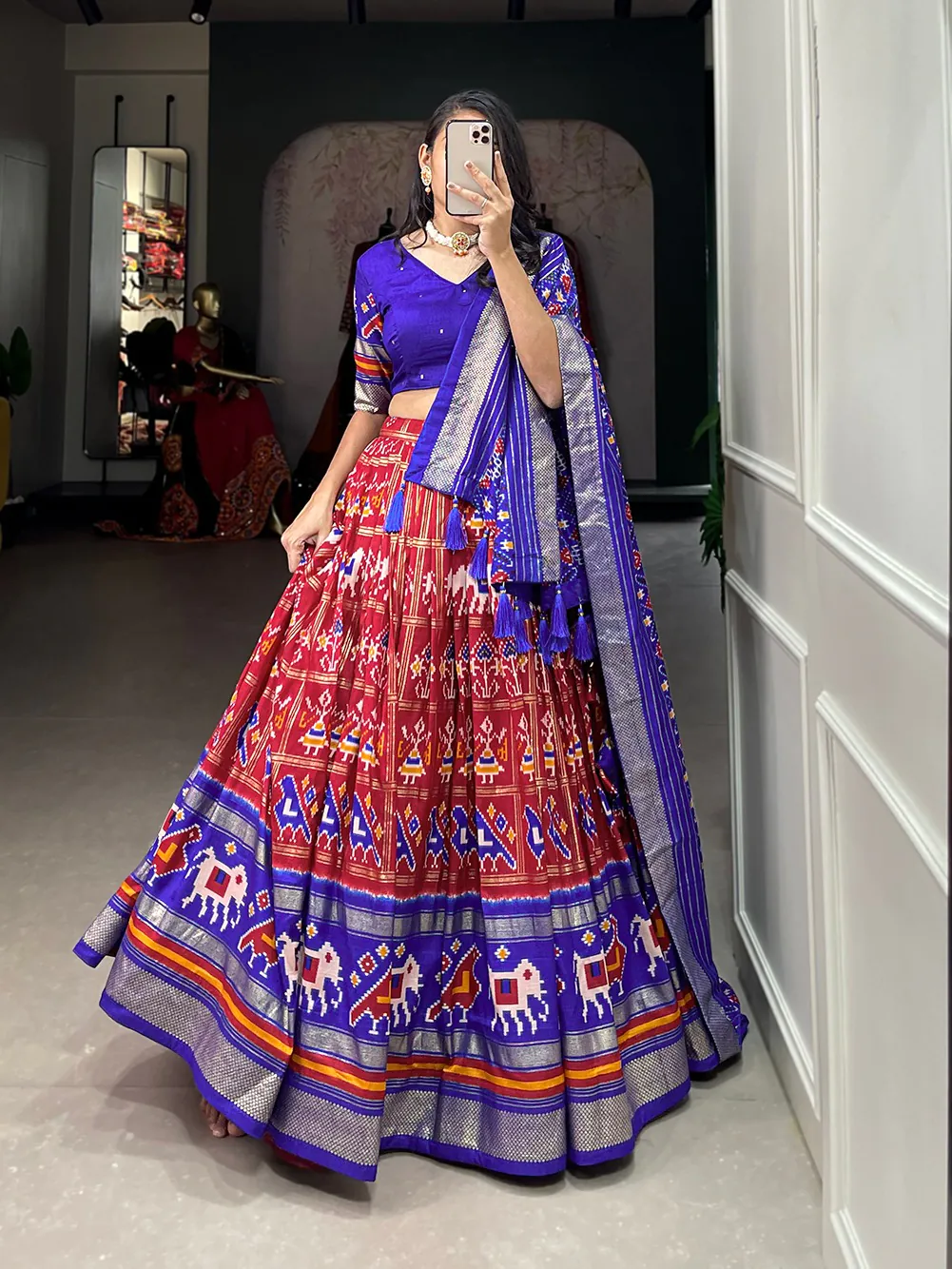 LNB1685 Red Color Tussar Silk Patola Foil Printed Lehenga Choli Festive, Wedding, Party, Events etc. Expected Delivery 4-6 Working Days @2199/- | Lehenga, Bollywood Lehenga, Creative Lehenga, Designer Lehenga, Embroidered Lehenga, Party Wear Lehenga