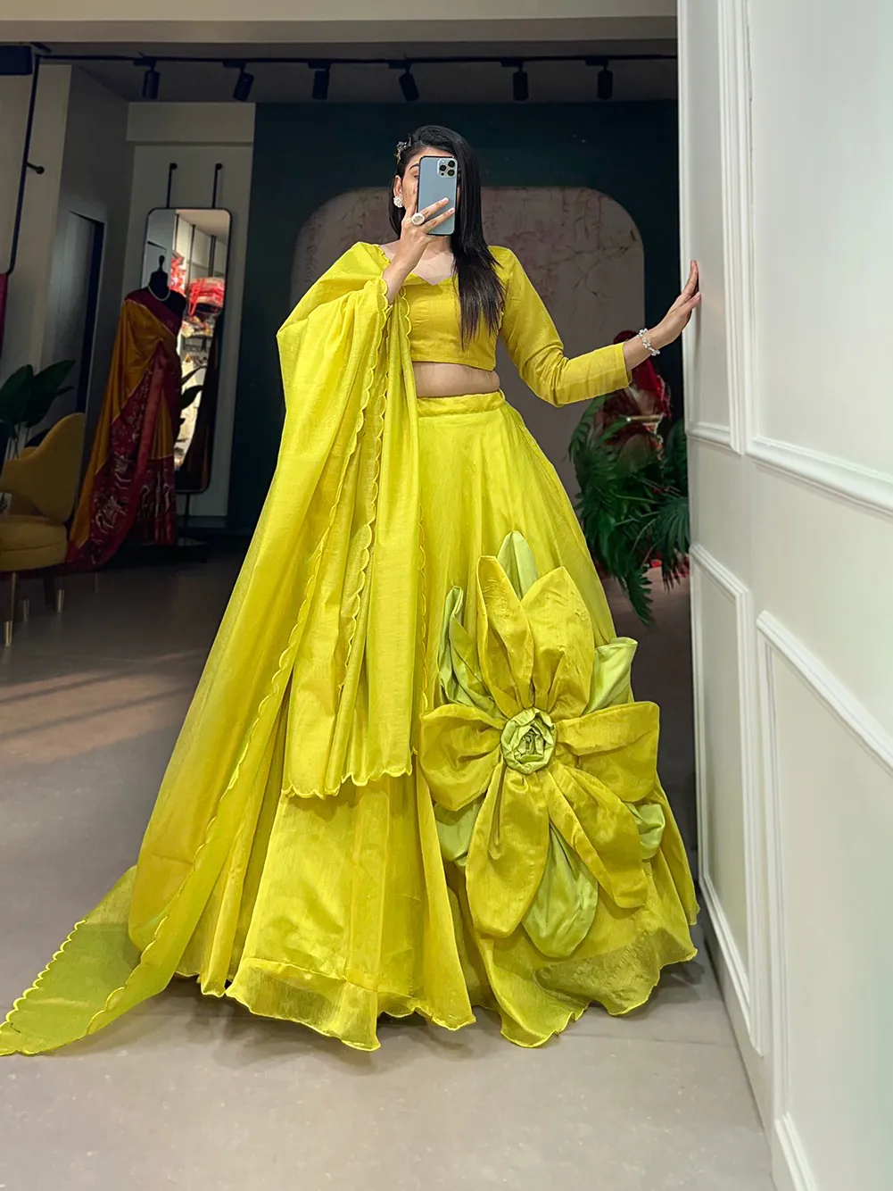 LNB1650 Yellow Color Rajwadi Chanderi Silk Lehenga Choli Hand Made Flowers Festive Traditional Festive, Party, Wedding, Events Wear 4-6 Working Days @1999/- | Lehenga, Bollywood Lehenga, Creative Lehenga, Designer Lehenga, Embroidered Lehenga, Party Wear Lehenga