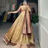 Peaceful Chickoo Color Vichitra Silk Jacquard Lace Lehenga Choli