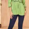 Perfect Green Color Heavy Rayon Embroidery Work Kurti