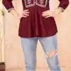 Perfect Maroon Color Heavy Rayon Embroidery Work Kurti