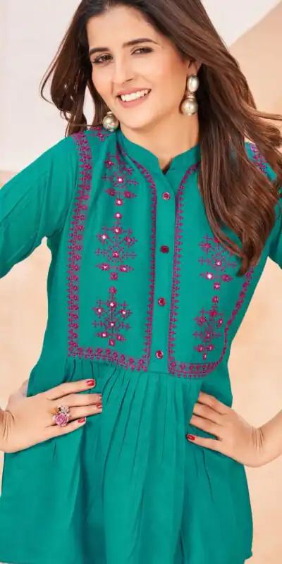 INLI Bubbly Peacock Green Color Heavy Rayon With Embroidery work Kurti Casual, Wedding, Party, Festive, Events Etc. Expected Delivery 4-6 Days @999/- | Kurti, Bollywood Kurti, Creative Kurtis, Designer Kurti, Party Wear Kurti, Selfie Kurti
