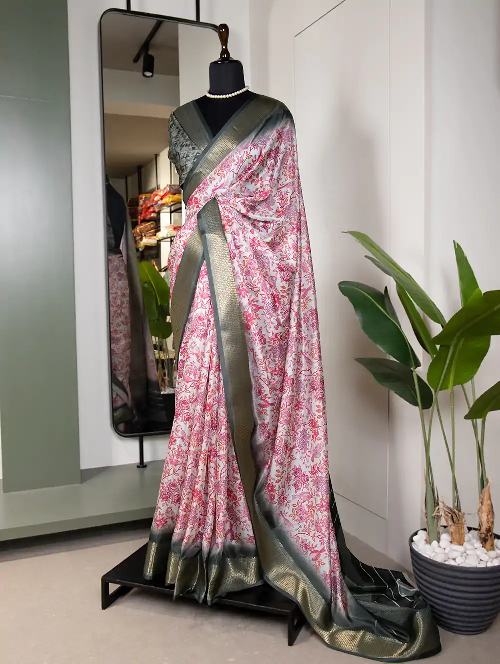 YNF 7005 Pink Color Dola Silk Printed With Zari Border Saree Casual, Party Wear, Wedding, Events Etc. Expected Delivery 4-6 Working Days 1499/- | Sarees, Bollywood Sarees, Creative Sarees, Designer Sarees, Ethnic Saree, Modern Digital sarees, Party Wear Sarees