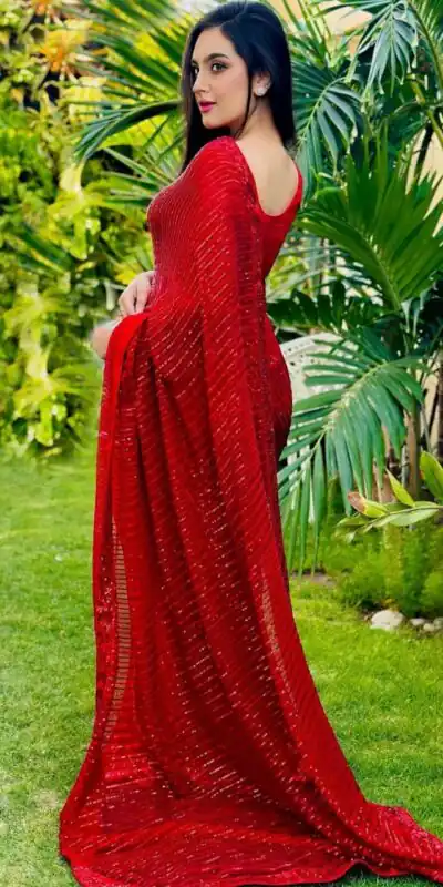 JR 590 Red Color Georgette Embroidery Sequence Work Saree Casual, Party Wear, Wedding, Events Etc. Expected Delivery 4-6 Working Days 1699/- | Sarees, Bollywood Sarees, Creative Sarees, Designer Sarees, Embroidered Sarees, Ethnic Saree, Modern Digital sarees, Party Wear Sarees
