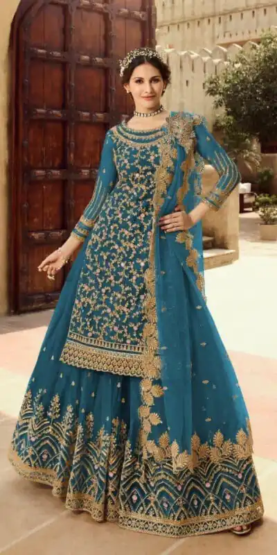 S 15030 Persian Blue Color Georgette Soft Net Sequence Embroidery Work Lehenga Choli Wedding, Party, Events Etc. Expected Delivery 4-6 Working Days @2299/- | Lehenga, Bollywood Lehenga, Creative Lehenga, Designer Lehenga, Embroidered Lehenga, Party Wear Lehenga