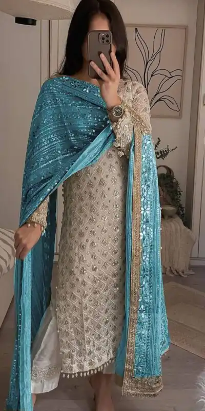 LG 1816 White Color Sequence Work Salwar Suit With Sky blue Dupatta Casual, Wedding, Festive, Events Etc. Expected Delivery 4-6 Working Days @2349/- | Salwar suit, Designer Suits, Casual Suits, Creative suits, Party Wear Suits, Patiala Suits, Straight Suits