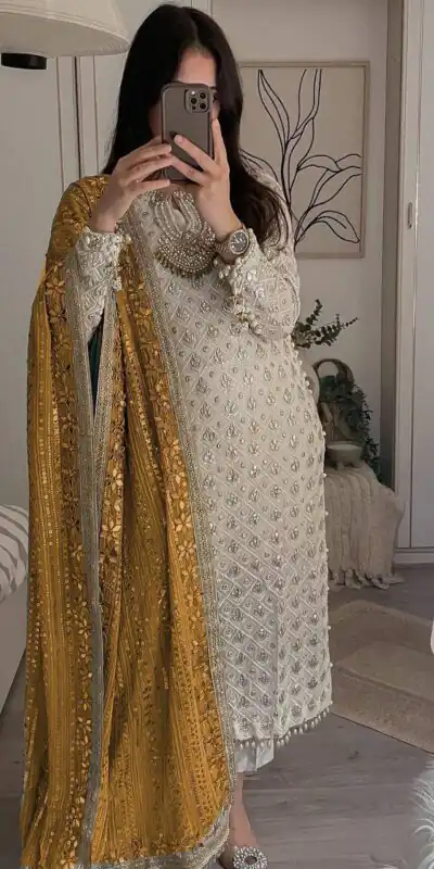 LG 1816 White Color Sequence Work Salwar Suit With Yellow Dupatta Casual, Wedding, Festive, Events Etc. Expected Delivery 4-6 Working Days @2349/- | Salwar suit, Designer Suits, Casual Suits, Creative suits, Party Wear Suits, Patiala Suits, Straight Suits