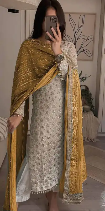 LG 1816 White Color Sequence Work Salwar Suit With Yellow Dupatta Casual, Wedding, Festive, Events Etc. Expected Delivery 4-6 Working Days @2349/- | Salwar suit, Designer Suits, Casual Suits, Creative suits, Party Wear Suits, Patiala Suits, Straight Suits