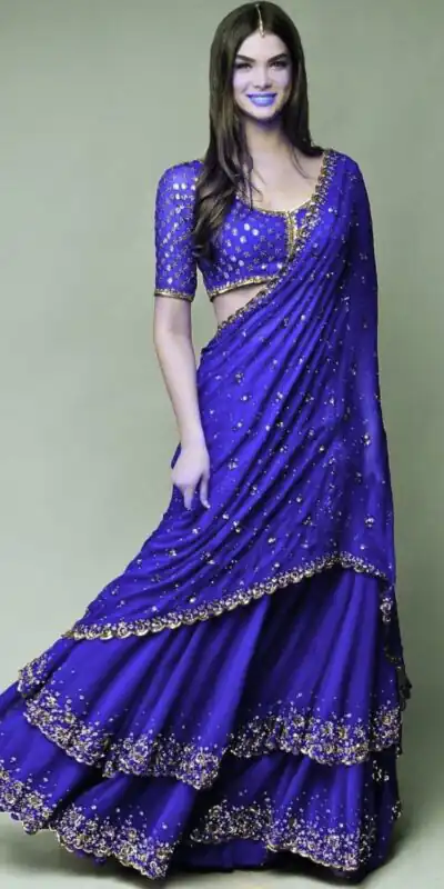 KF 1330 Royal Blue Lehenga : Georgette Blouse : Georgette Work : Sequence Embroidery Work With 2 Layer Ruffle Wedding, Party, Festive @2049/- Only | Lehenga, Bollywood Lehenga, Creative Lehenga, Designer Lehenga, Embroidered Lehenga, Party Wear Lehenga