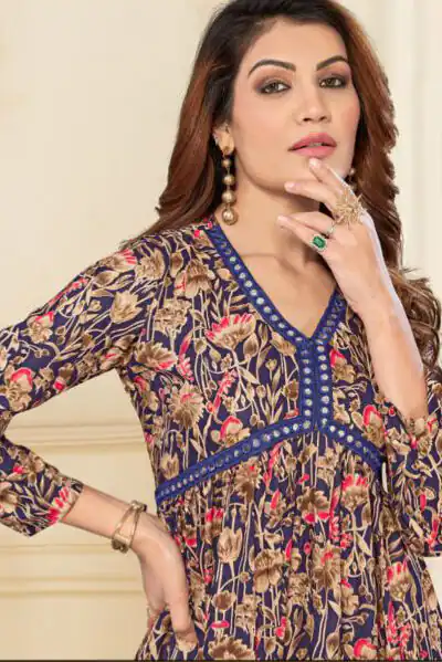 INLI Alia Blue Color Heavy Rayon Print with Foil Work Kurti Casual, Wedding, Party, Festive, Events Etc. Expected Delivery 4-6 Days @1299/- | Kurti, Bollywood Kurti, Creative Kurtis, Designer Kurti, Party Wear Kurti, Selfie Kurti