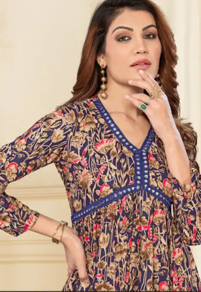 INLI  Alia Blue Color Heavy Rayon Print with Foil Work Kurti Casual, Wedding, Party, Festive, Events Etc. Expected Delivery 4-6 Days @1299/- | Kurti, Bollywood Kurti, Creative Kurtis, Designer Kurti, Party Wear Kurti, Selfie Kurti