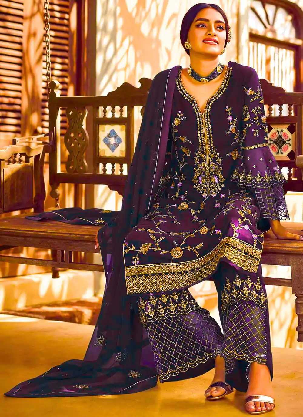Fc 22987 Purple Color Georgette Embroidery Stone Work Sharara Suit Wedding, Party, Festive Expected Delivery 4-6 Working Days  @2149/- | Jump Suits, Salwar suit, Designer Suits, Casual Suits, Creative suits, Palazzo Suits, Party Wear Suits, Patiala Suits, Straight Suits
