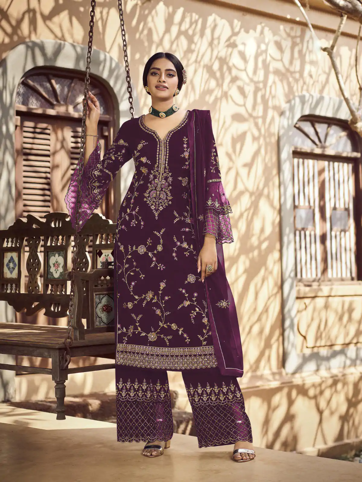 Fc 22987 Purple Color Georgette Embroidery Stone Work Sharara Suit Wedding, Party, Festive Expected Delivery 4-6 Working Days  @2149/- | Jump Suits, Salwar suit, Designer Suits, Casual Suits, Creative suits, Palazzo Suits, Party Wear Suits, Patiala Suits, Straight Suits