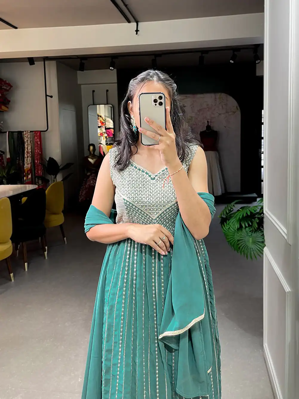 YNF 3503 Green Color Top : Georgette Work : Embroidery Sequence Work Inner : Micro Cotton .Traditional Wear, Events. @1849/- | Gowns, Bollywood Gowns, Creative Gowns, Designer Gowns, Embroidered Gowns, Party Wear Gowns