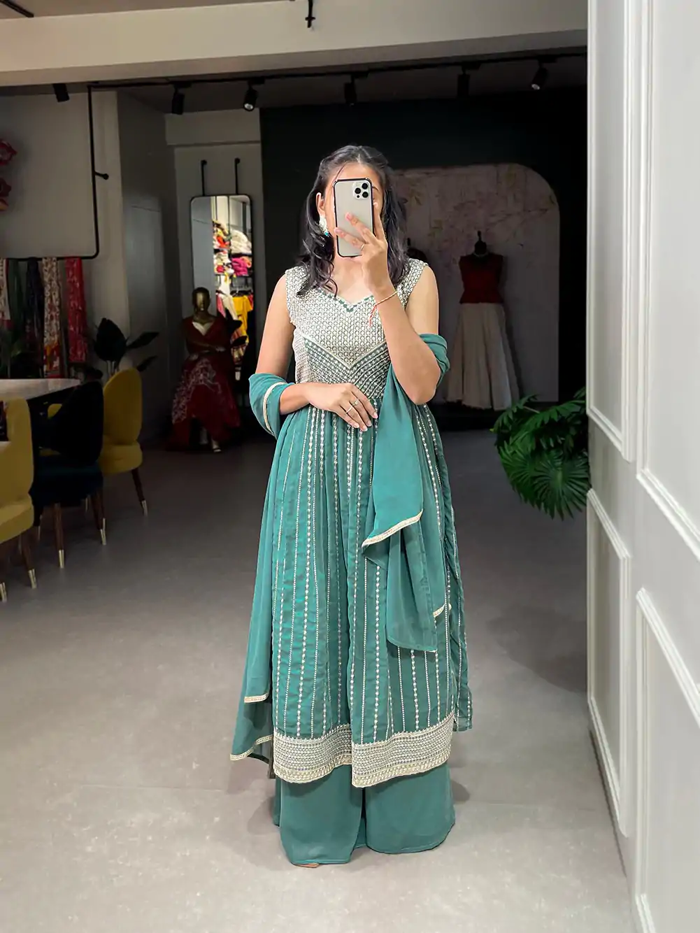 YNF 3503 Green Color Top : Georgette Work : Embroidery Sequence Work Inner : Micro Cotton .Traditional Wear, Events. @1849/- | Gowns, Bollywood Gowns, Creative Gowns, Designer Gowns, Embroidered Gowns, Party Wear Gowns