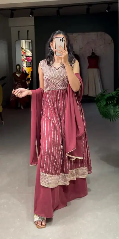 YNF 3503 Red Color Top : Georgette Work : Embroidery Sequence Work Inner : Micro Cotton .Traditional Wear, Events. @1849/- | Gowns, Bollywood Gowns, Creative Gowns, Designer Gowns, Embroidered Gowns, Party Wear Gowns