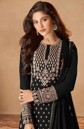 FC 128 Black Color Heavy Georgette Sequins Work Sharara Suit Blooming Georgette With Heavy Sequins Wedding, Party, Festive @2199/- | Salwar suit, Designer Suits, Casual Suits, Creative suits, Palazzo Suits, Party Wear Suits, Patiala Suits, Straight Suits
