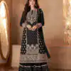 Stylish Black Color Georgette Sequins Work Sharara Suit
