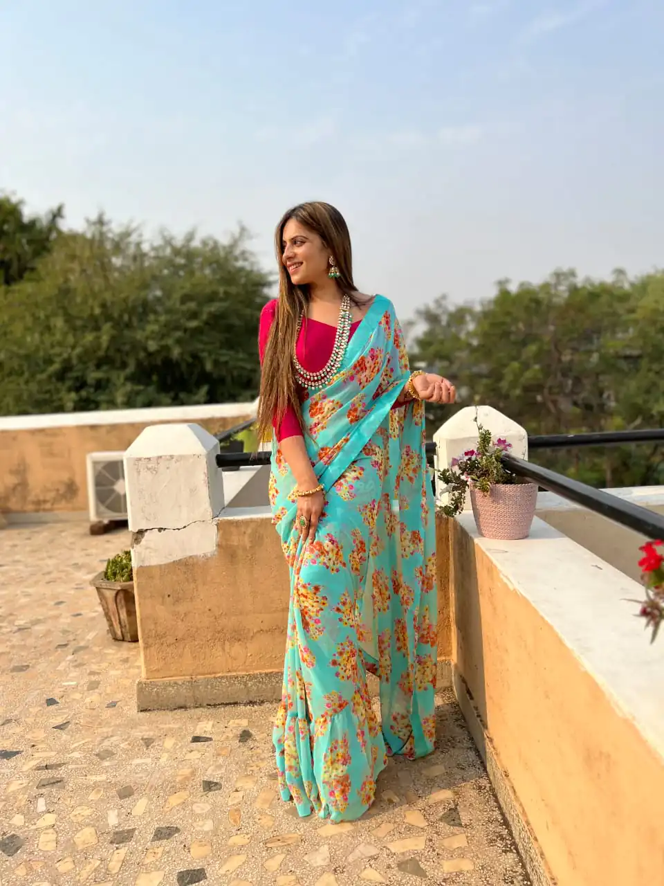 JR 510 Blue Color Digital Print Georgette With Ruffle Lace Saree Casual, Party Wear, Wedding, Events Etc. Expected Delivery 4-6 Working Days 1299/- | Sarees, Bollywood Sarees, Creative Sarees, Designer Sarees, Embroidered Sarees, Ethnic Saree, Modern Digital sarees, Party Wear Sarees