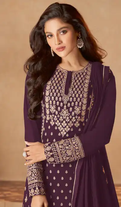 FC 128 Maroon Color Heavy Georgette Sequins Work Sharara Suit Blooming Georgette With Heavy Sequins Wedding, Party, Festive @2199/- | Salwar suit, Designer Suits, Casual Suits, Creative suits, Palazzo Suits, Party Wear Suits, Patiala Suits, Straight Suits