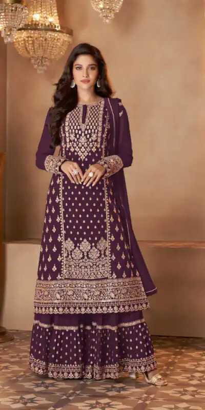 FC 128 Maroon Color Heavy Georgette Sequins Work Sharara Suit Blooming Georgette With Heavy Sequins Wedding, Party, Festive @2199/- | Salwar suit, Designer Suits, Casual Suits, Creative suits, Palazzo Suits, Party Wear Suits, Patiala Suits, Straight Suits