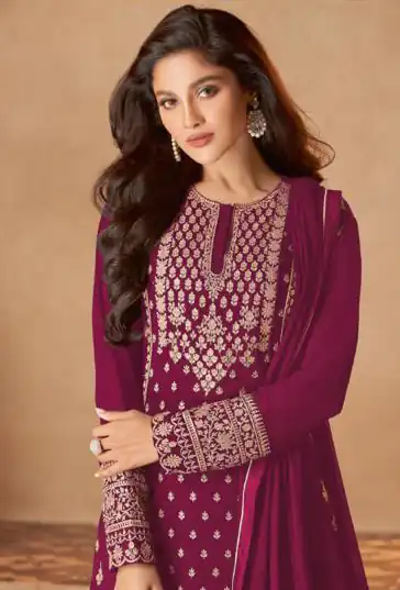 FC 128 Wine Color Georgette Sequins Work Sharara Suit Wedding, Party, Festive, Events Etc. Expected Delivery 4-6 Working Days @2199/- | Salwar suit, Designer Suits, Casual Suits, Creative suits, Palazzo Suits, Party Wear Suits, Patiala Suits, Straight Suits