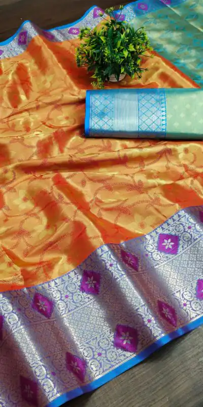 MB™️  3236 Orange Color Soft & Pure Organic Silk Gold Zari Weaving Saree Casual, Party Wear, Wedding, Events Etc. Expected Delivery 4-6 Working Days @1699/- | Sarees, Bollywood Sarees, Creative Sarees, Designer Sarees, Embroidered Sarees, Ethnic Saree, Modern Digital sarees, Party Wear Sarees