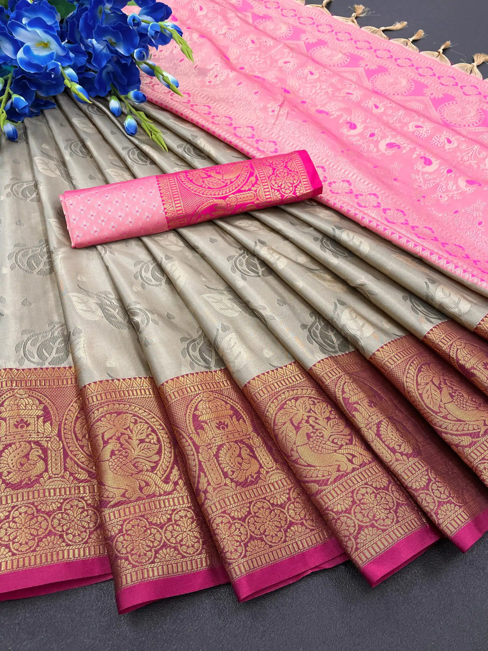 MB™️  3195 Grey Color Soft Kanjivaram Jacquard Weaving Saree Casual, Party Wear, Wedding, Events Etc. Expected Delivery 4-6 Working Days @1699/- | Sarees, Bollywood Sarees, Creative Sarees, Designer Sarees, Embroidered Sarees, Ethnic Saree, Modern Digital sarees, Party Wear Sarees