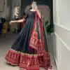 Traditional Wear Black Color Tussar Silk Foil Printed Gown