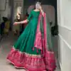 Traditional Wear Green Color Tussar Silk Foil Printed Gown